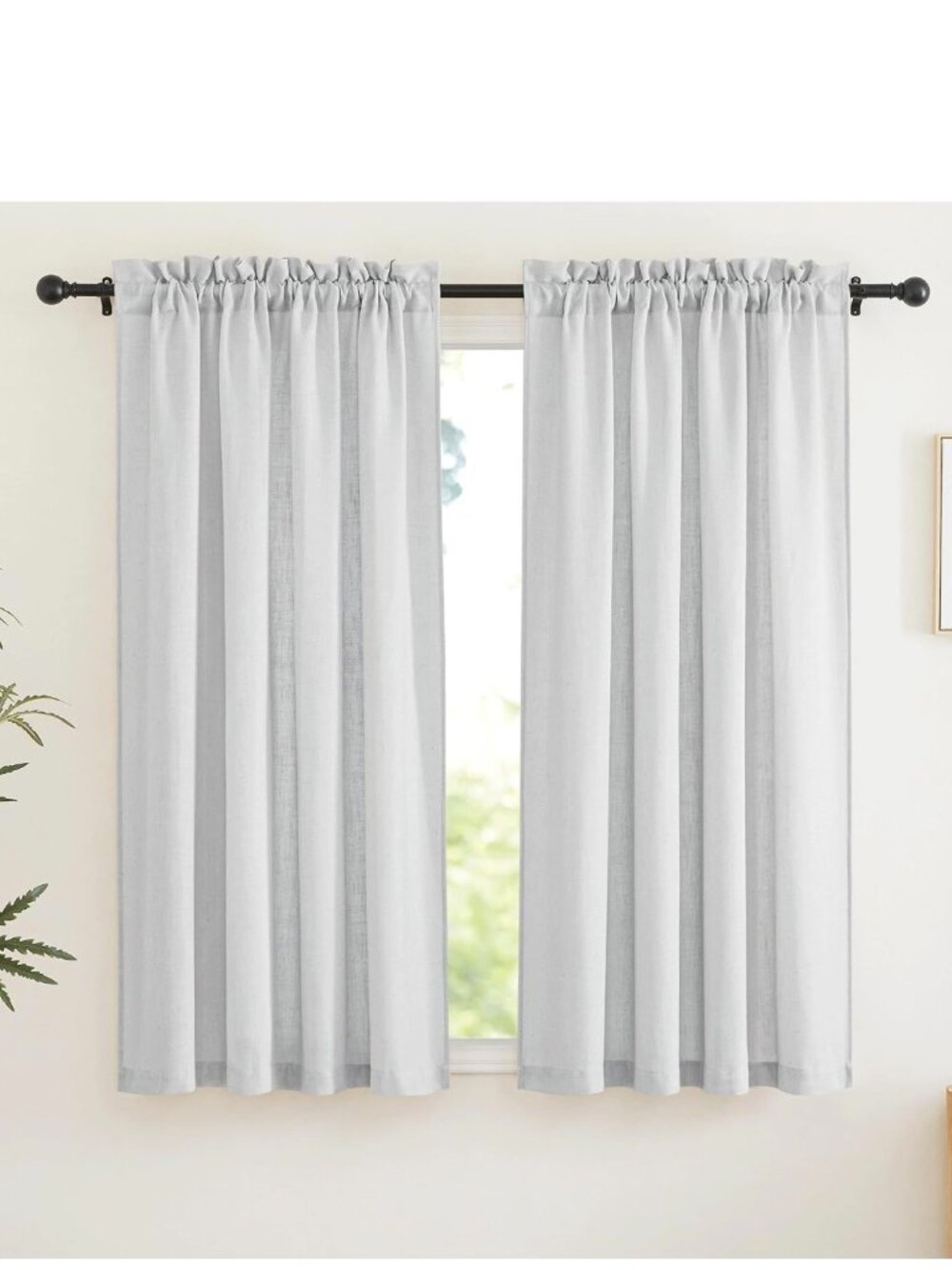 Grey Linen Textured Semi Sheer Curtains 6 panels